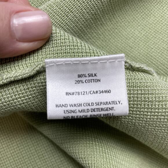 Eileen Fisher Cardigan Sweater Womens M Pear Green Silk Blend Open Cascade Front - Picture 4 of 9